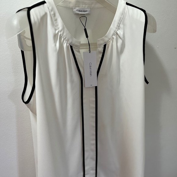 Womens Career White Black Sleeveless Blouse L - Picture 1 of 13